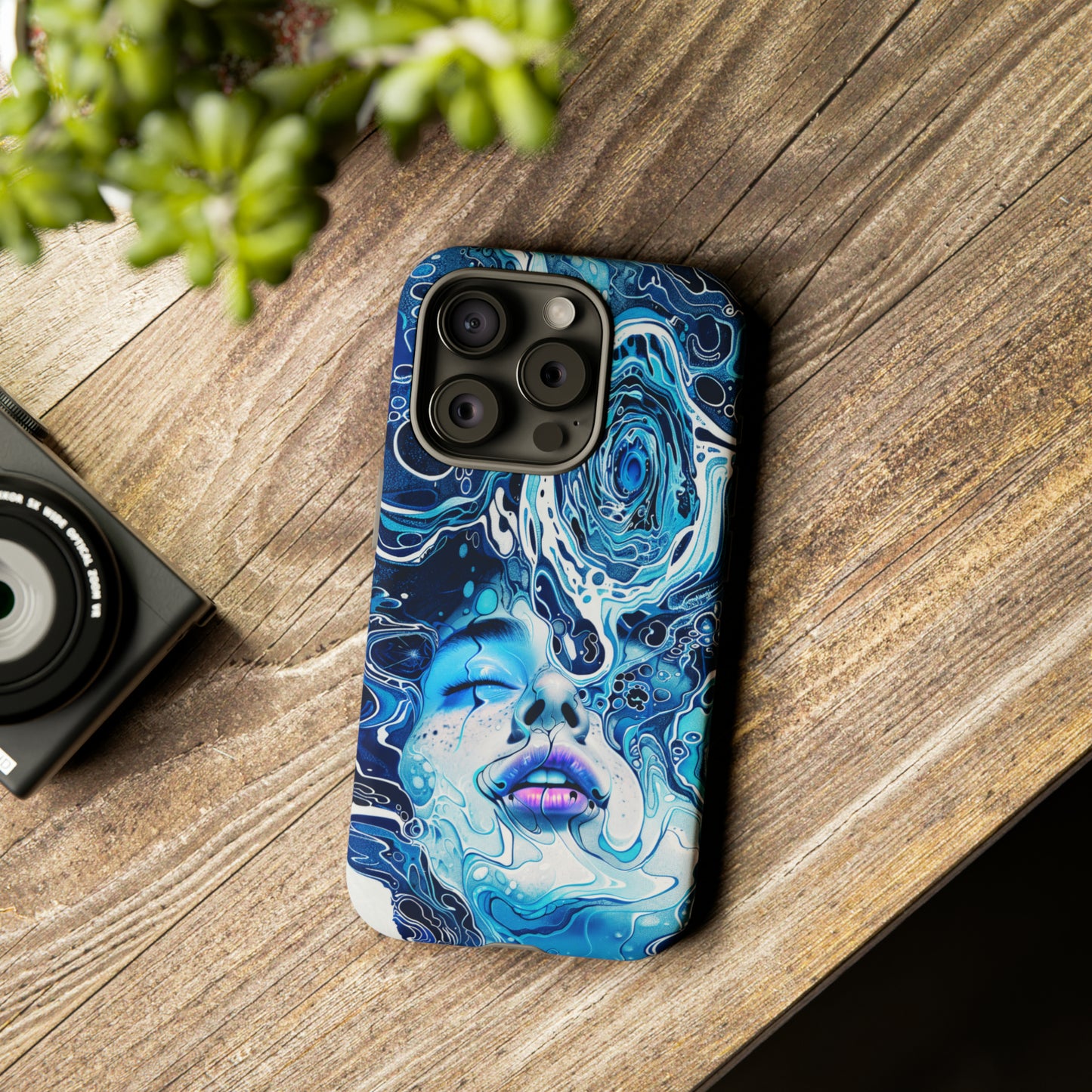 Phone Case, whimsical water fantasy design, blue woman in water, Artistic design, Tough Case, , iPhone 15, 14, 13, 12, 11, Samsung, Pixel