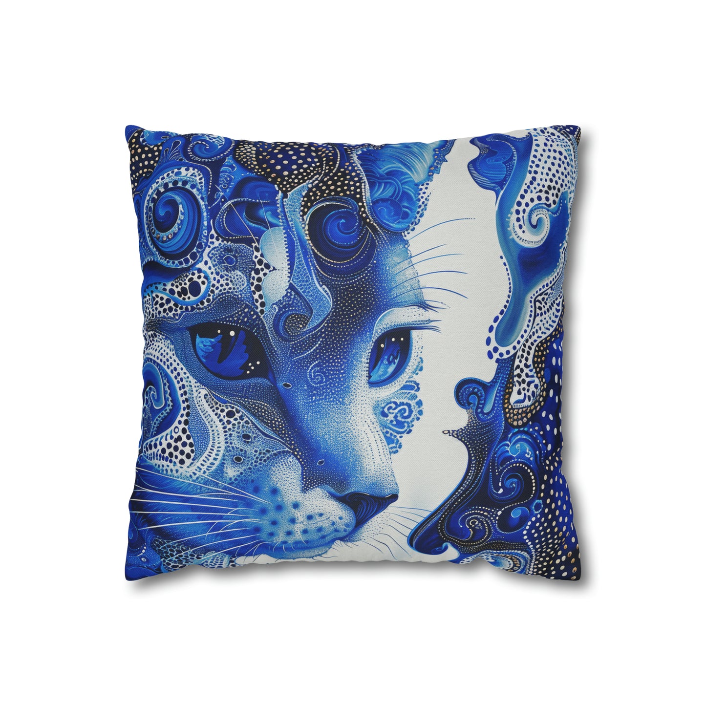 Modern Blue cat pillow, beautiful animal accent pillow, Home decor for cat lover, unique whimsical cat theme, Blue abstract style, case only