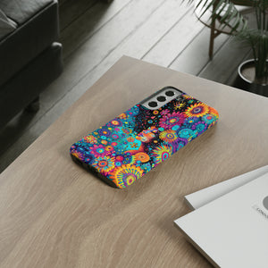 Phone Case, 1970's inspired flower girl, Artistic design, Tough Case, Colorful whimsical flower fantasy design, iPhone 15, 14, 13, 12, 11, Samsung, Pixel
