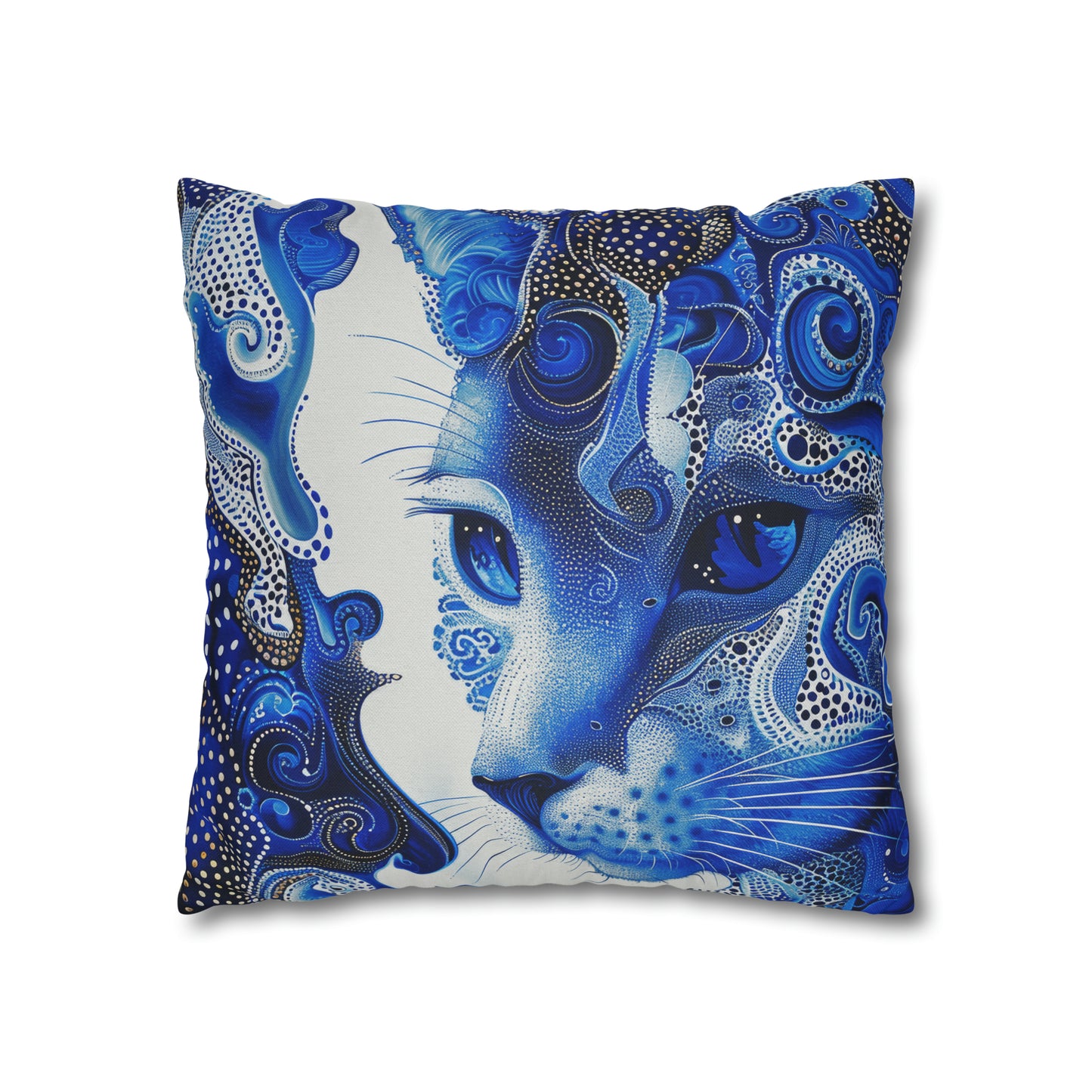 Modern Blue cat pillow, beautiful animal accent pillow, Home decor for cat lover, unique whimsical cat theme, Blue abstract style, case only
