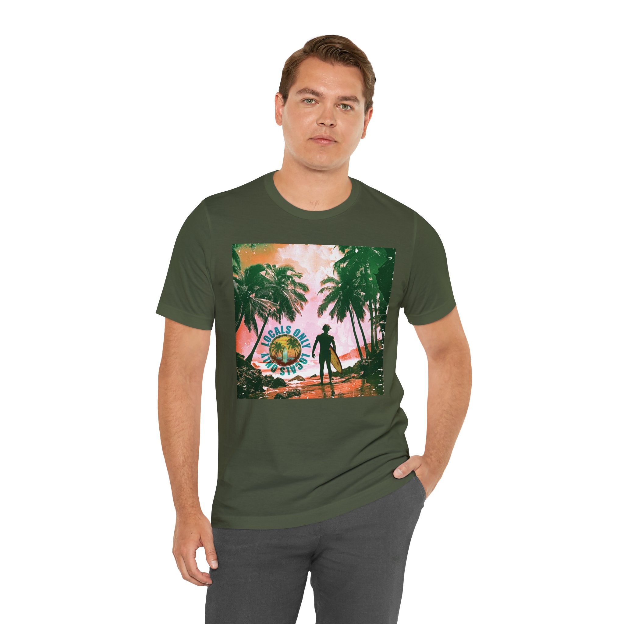 Beach scene with Locals Only stamp Unisex Jersey Short Sleeve Tee