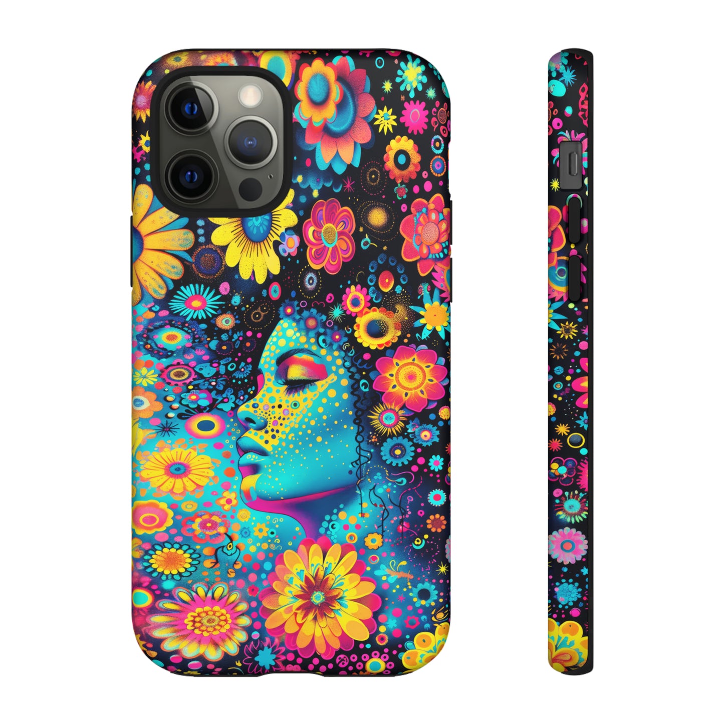 Phone Case, flower girl in aqua, Artistic design, Tough Case, Colorful whimsical flower fantasy design, iPhone 15, 14, 13, 12, 11, Samsung, Pixel
