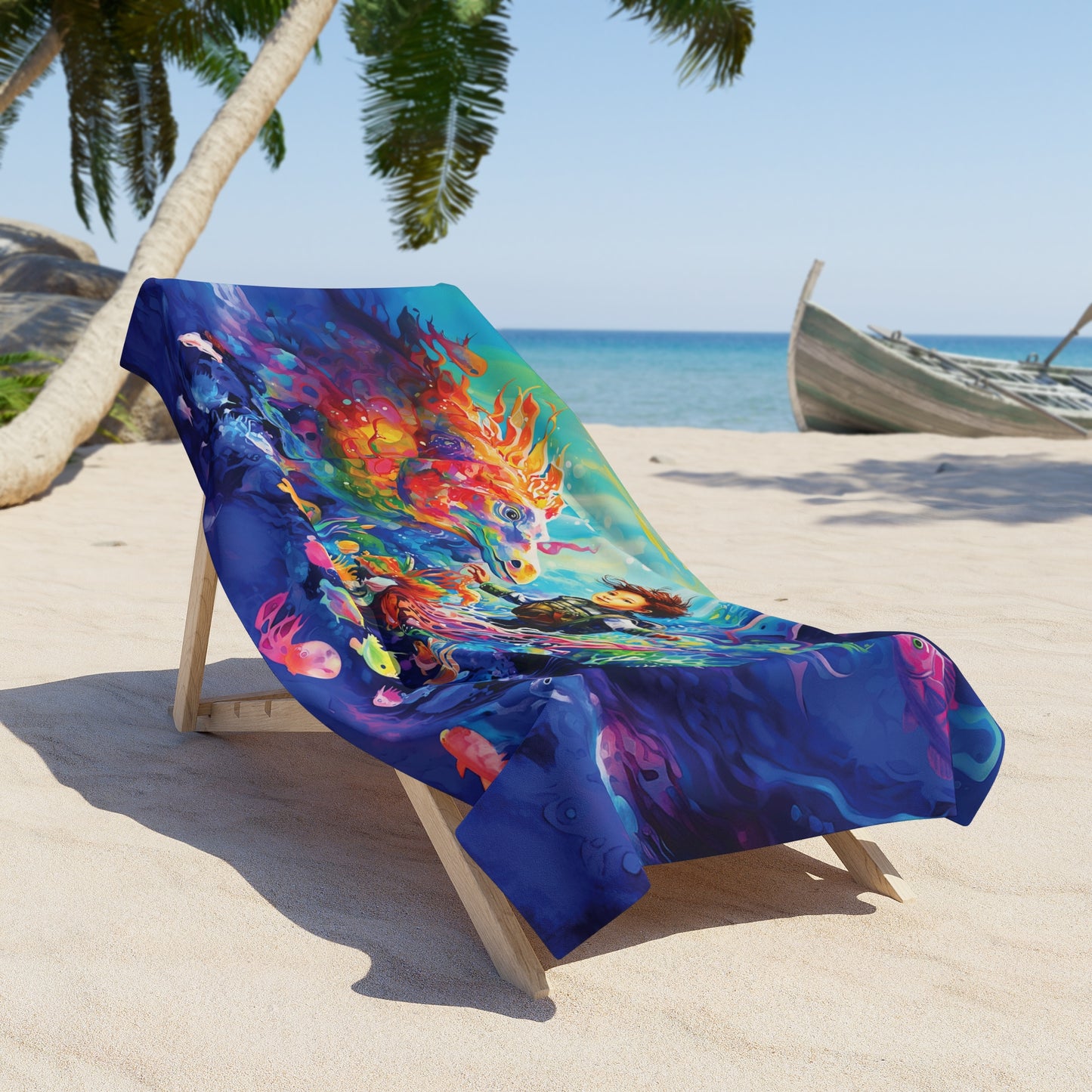 The sea creature and the boy Beach Towel in two sizes