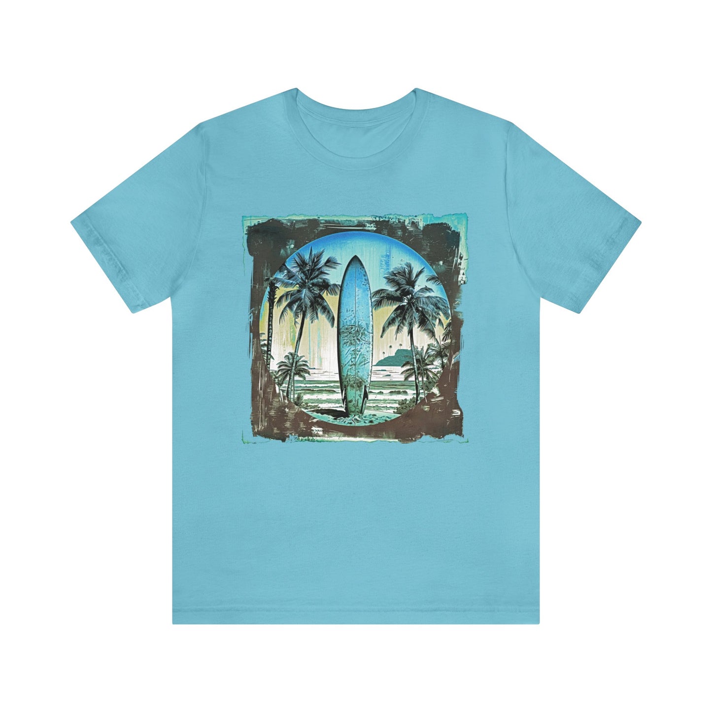 Blue board on the beach Unisex Jersey Short Sleeve Tee