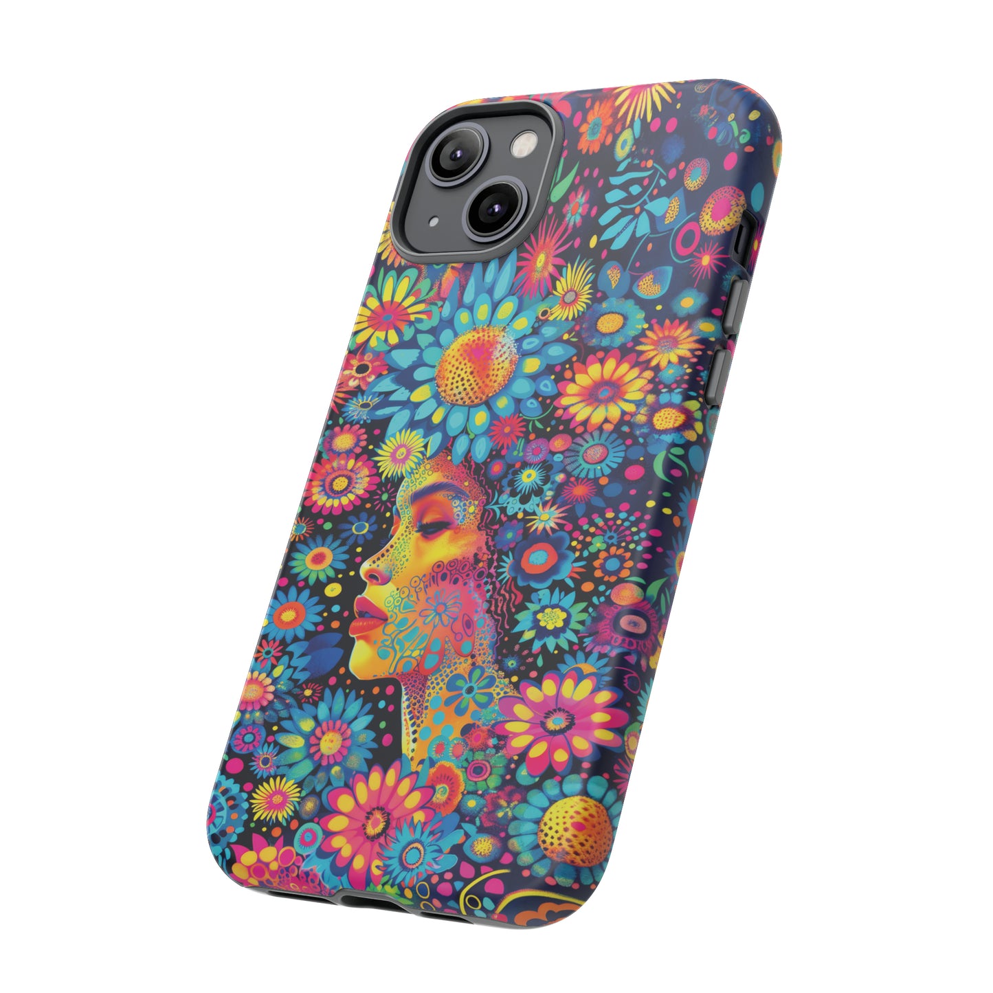 Phone Case, whimsical flower girl, Artistic design, Tough Case, Colorful flower fantasy design, iPhone 15, 14, 13, 12, 11, Samsung, Pixel