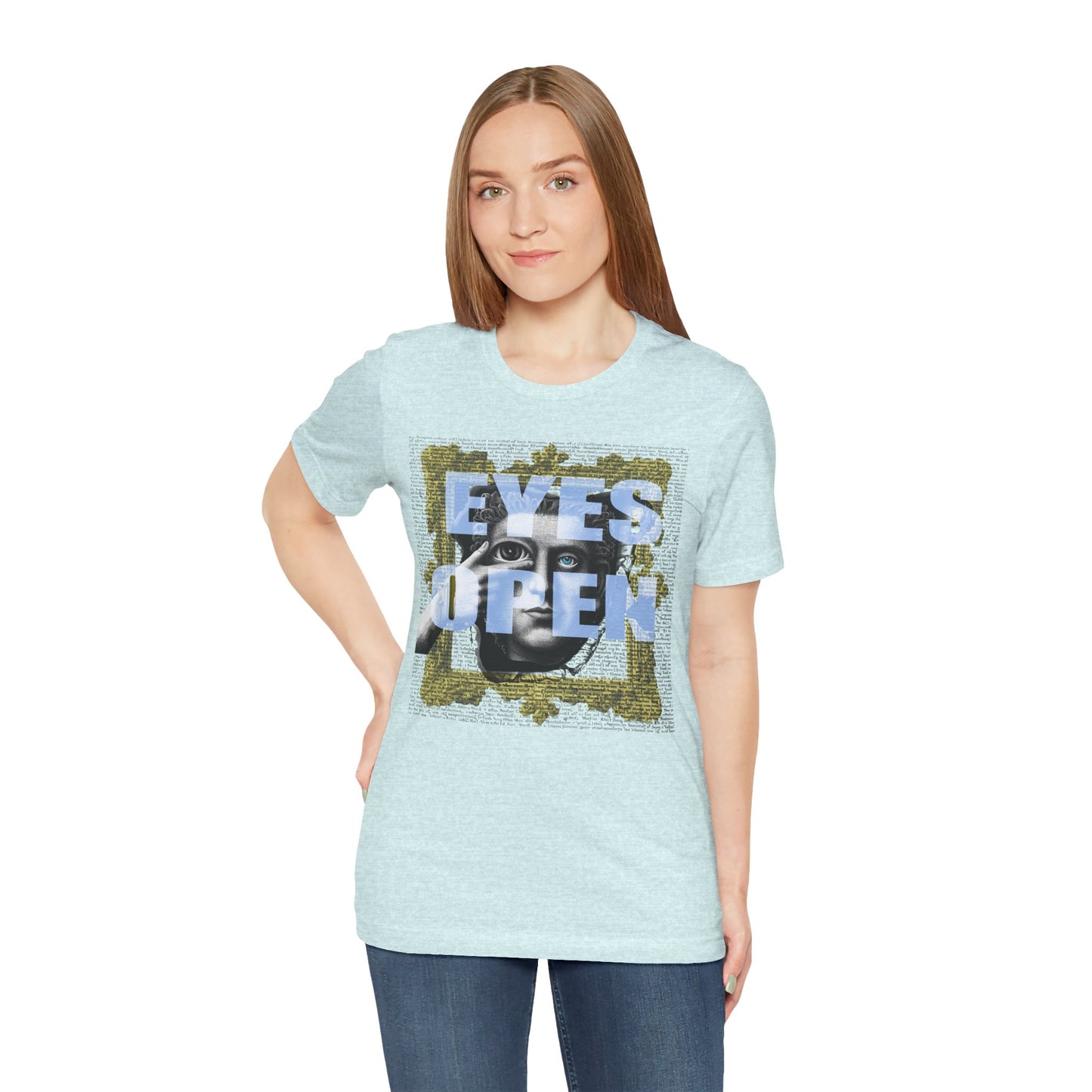 Eyes Open Graphic Tee – Surreal Pop Art Collage Shirt, Avant-Garde Streetwear, Vintage Engraving Design, Unisex Modern Fit Vintage Statue Graphic Shirt