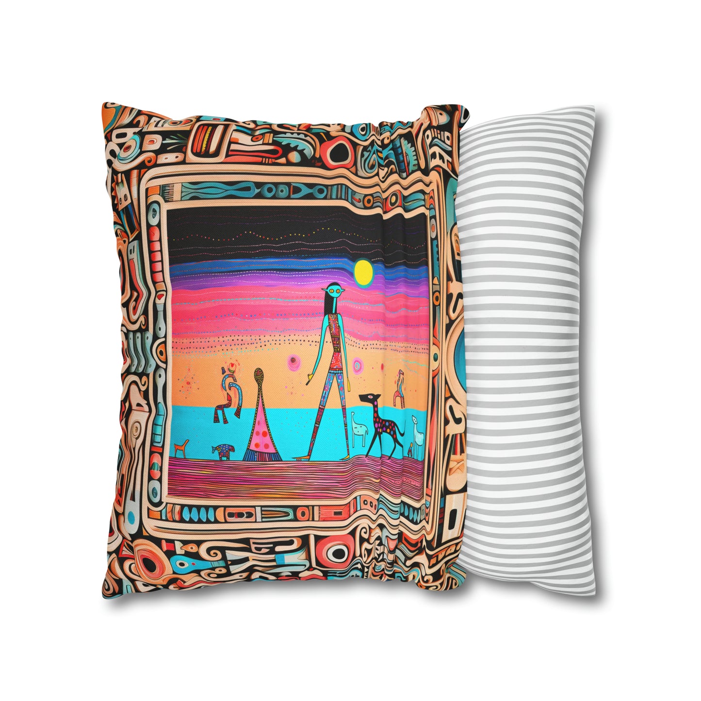 Square Pillow Case 18" x 18", CASE ONLY, no pillow form, original Pop Art Style, Beach Sunset on Mars, Framed