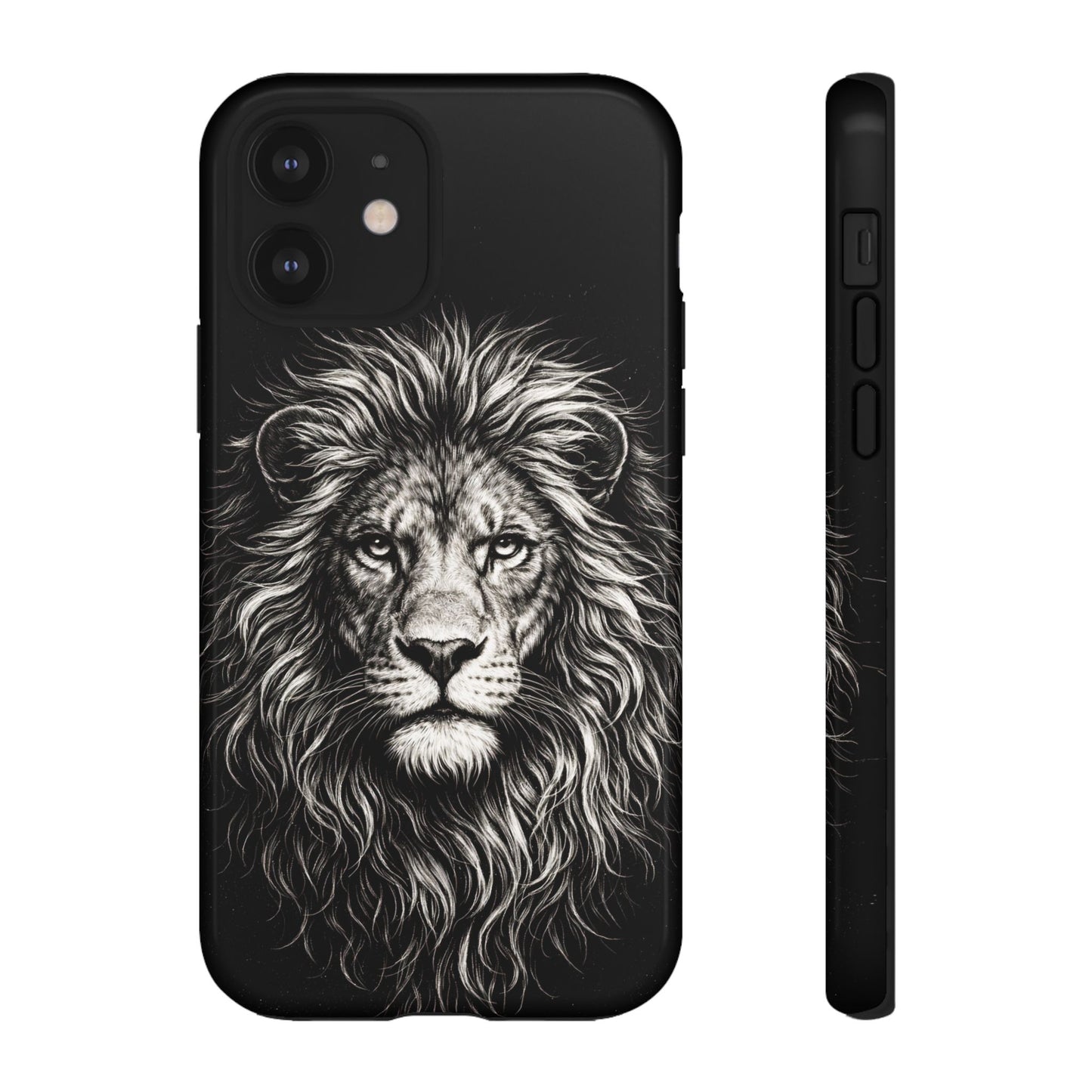 Lion Portrait Tough Phone Case — Protective Black Rugged Case with Detailed Lion Artwork