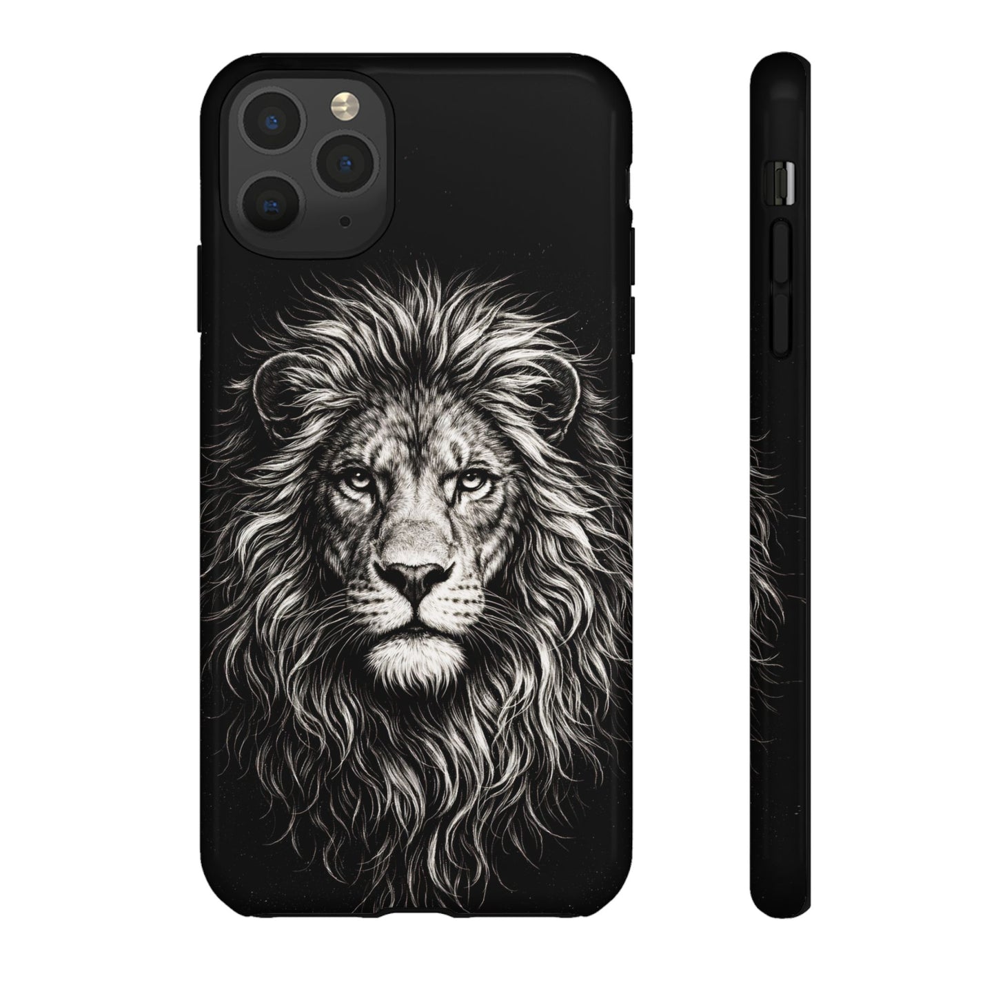 Lion Portrait Tough Phone Case — Protective Black Rugged Case with Detailed Lion Artwork