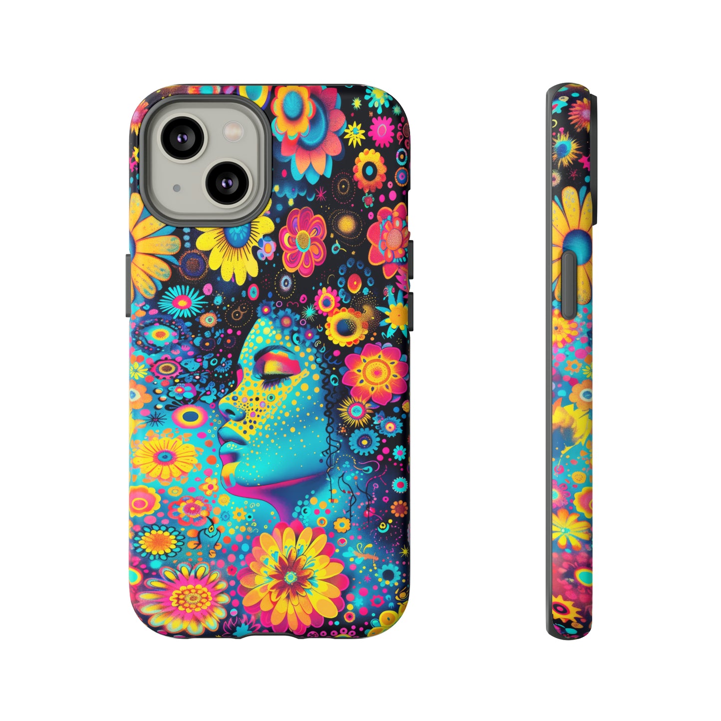 Phone Case, flower girl in aqua, Artistic design, Tough Case, Colorful whimsical flower fantasy design, iPhone 15, 14, 13, 12, 11, Samsung, Pixel