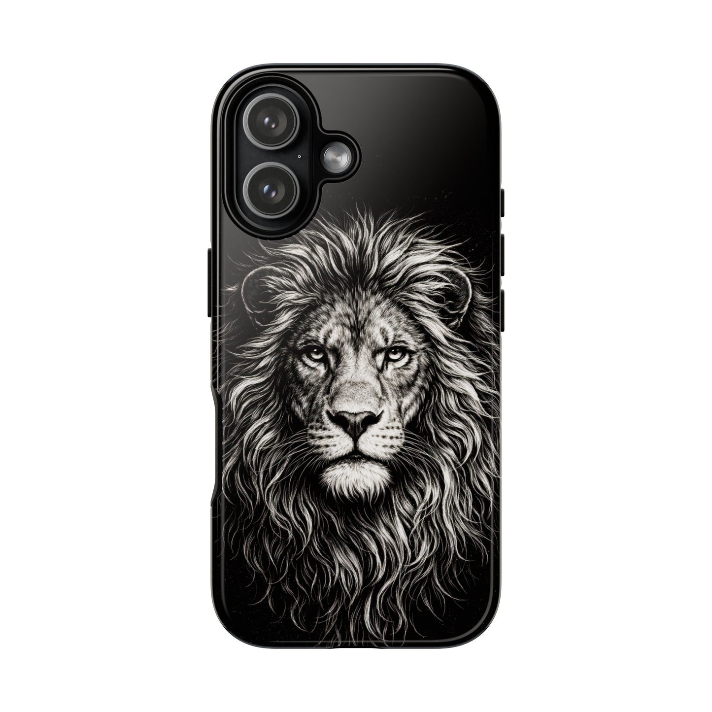 Lion Portrait Tough Phone Case — Protective Black Rugged Case with Detailed Lion Artwork