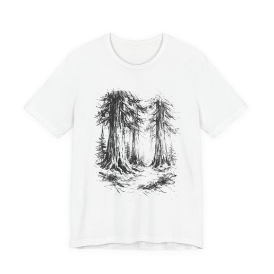Forest Sketch Tee — Hand-Drawn Redwoods Graphic T-Shirt