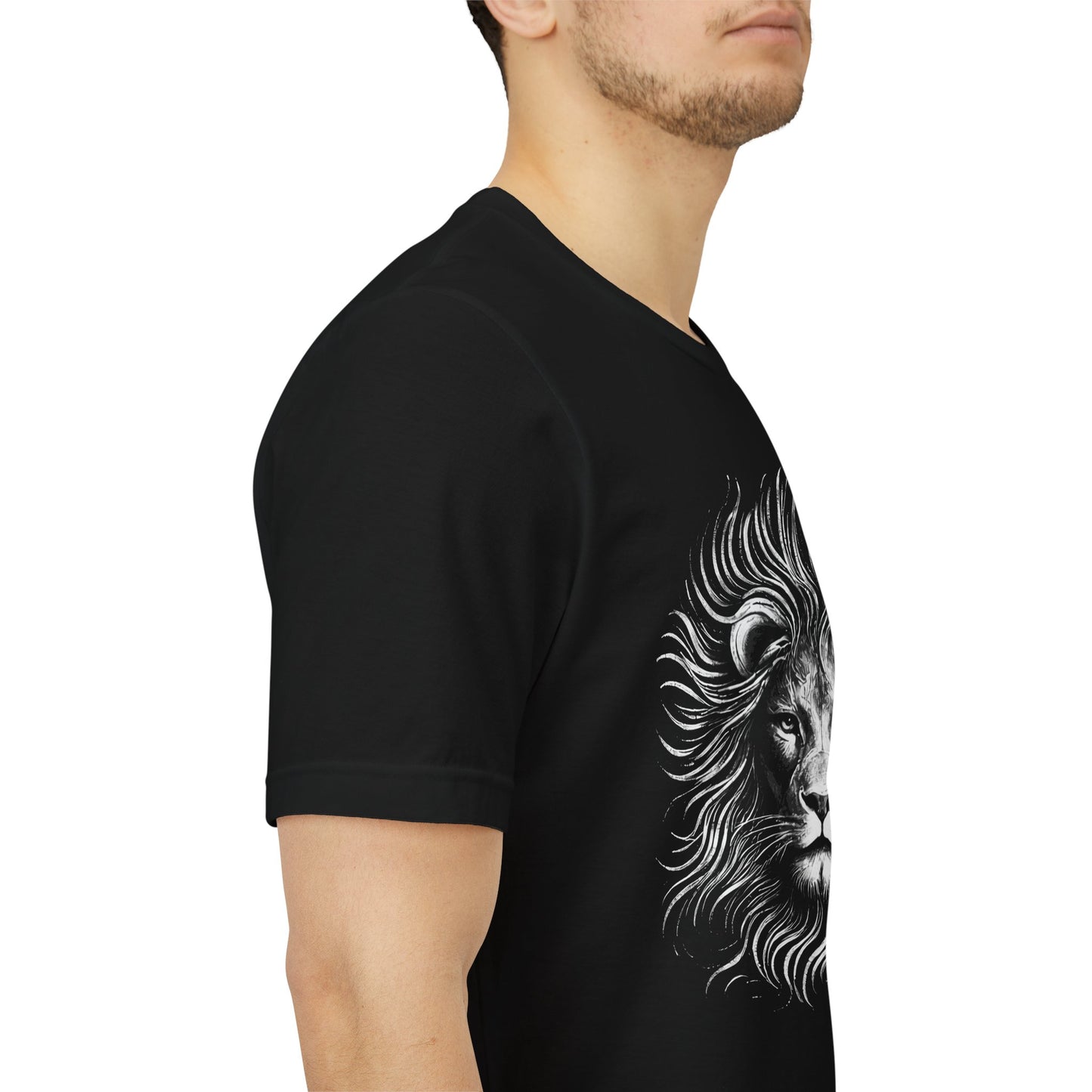 Lion Head Graphic Tee in hand drawn chalk style — Majestic Monochrome Lion Illustration T-Shirt