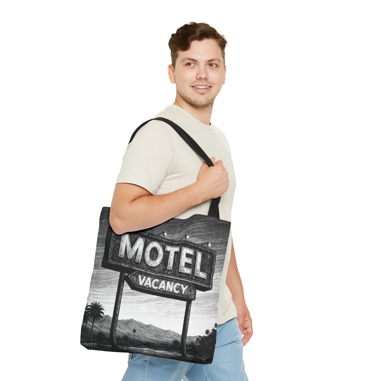 Retro Tote Bag — Vintage Palm Springs 'MOTEL VACANCY' Black & White Roadside Sign Tote, Desert  Vibes