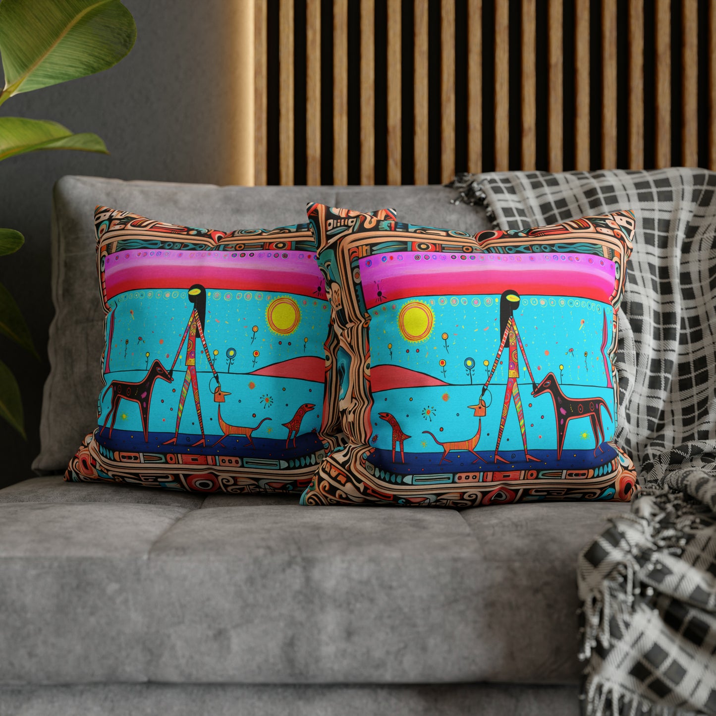 Square Pillow Case 18" x 18", CASE ONLY, no pillow form, original Pop Art Style, Alien Dog Walker, In a Frame