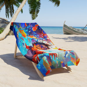 swimming with colorful fish Beach Towel in two sizes