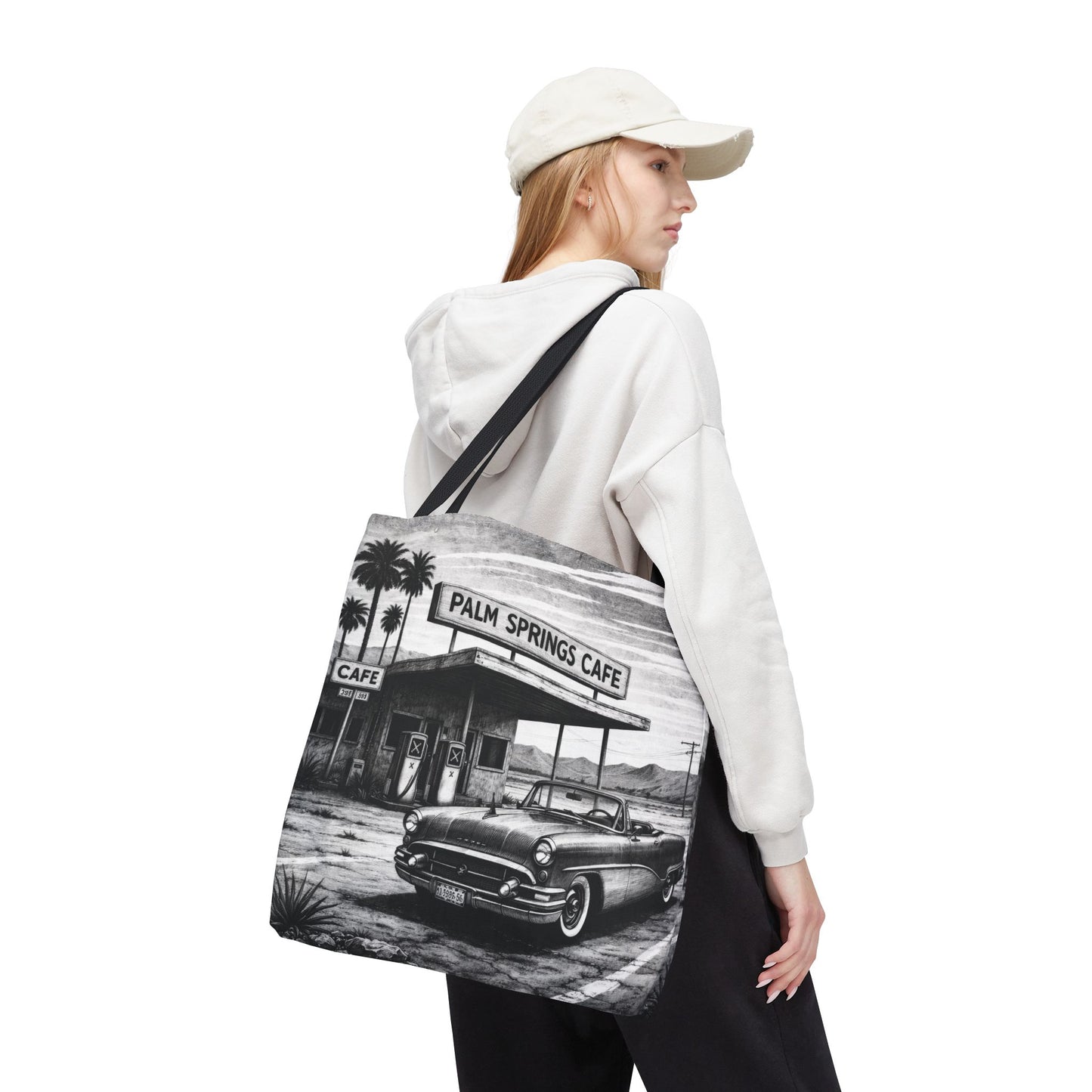 Vintage Palm Springs Cafe Tote Bag – Retro Diner Road Trip Canvas Tote