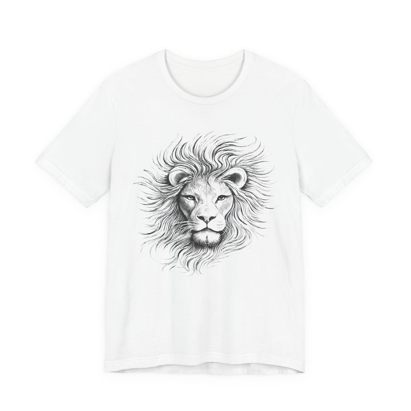 Lion Sketch T-Shirt — Detailed Black & White charcoal drawing style, Lion Portrait Tee