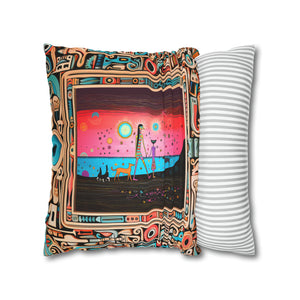 Square Pillow Case 18" x 18", CASE ONLY, no pillow form, original Pop Art Style, Walking on Black Sand Beach, in a Frame