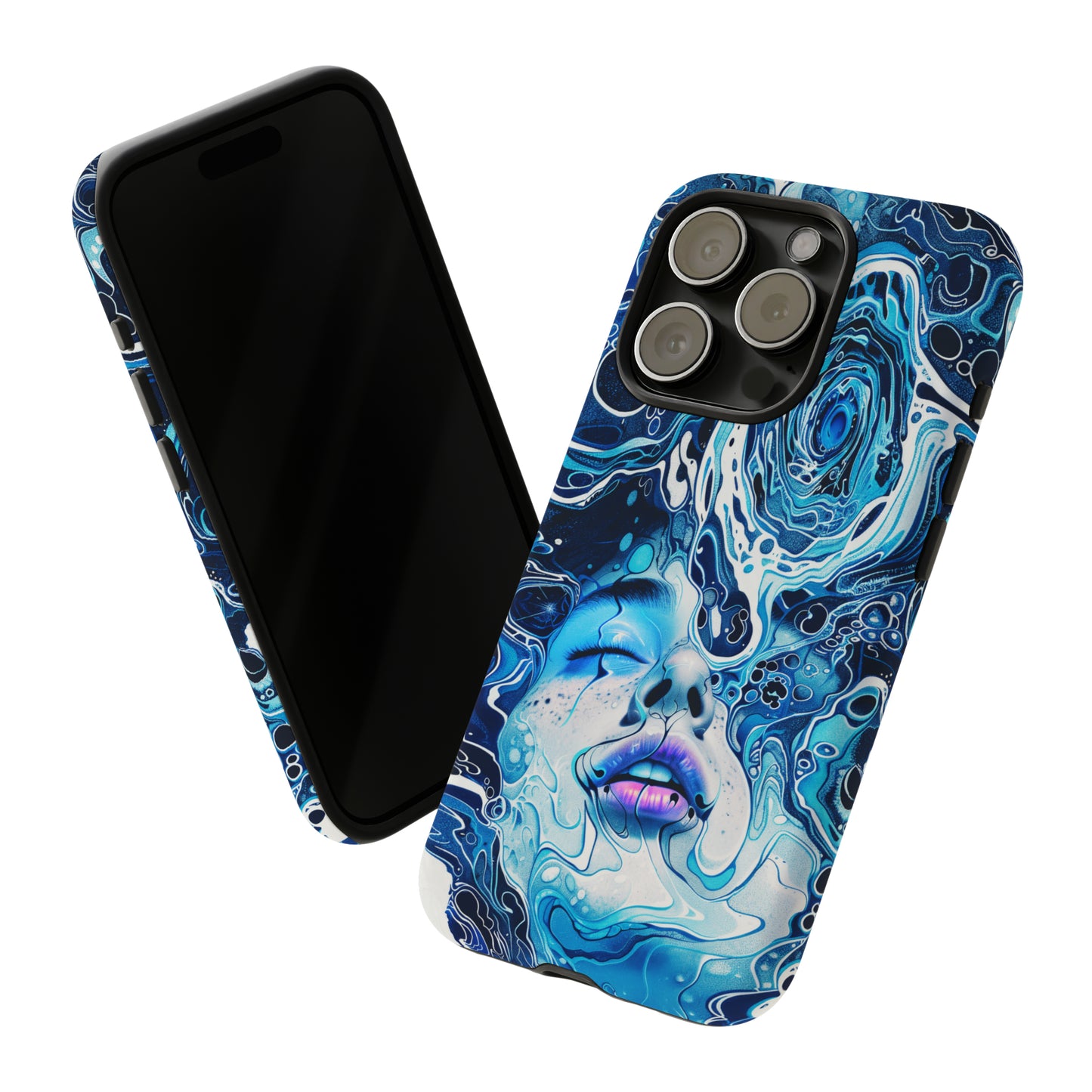 Phone Case, whimsical water fantasy design, blue woman in water, Artistic design, Tough Case, , iPhone 15, 14, 13, 12, 11, Samsung, Pixel