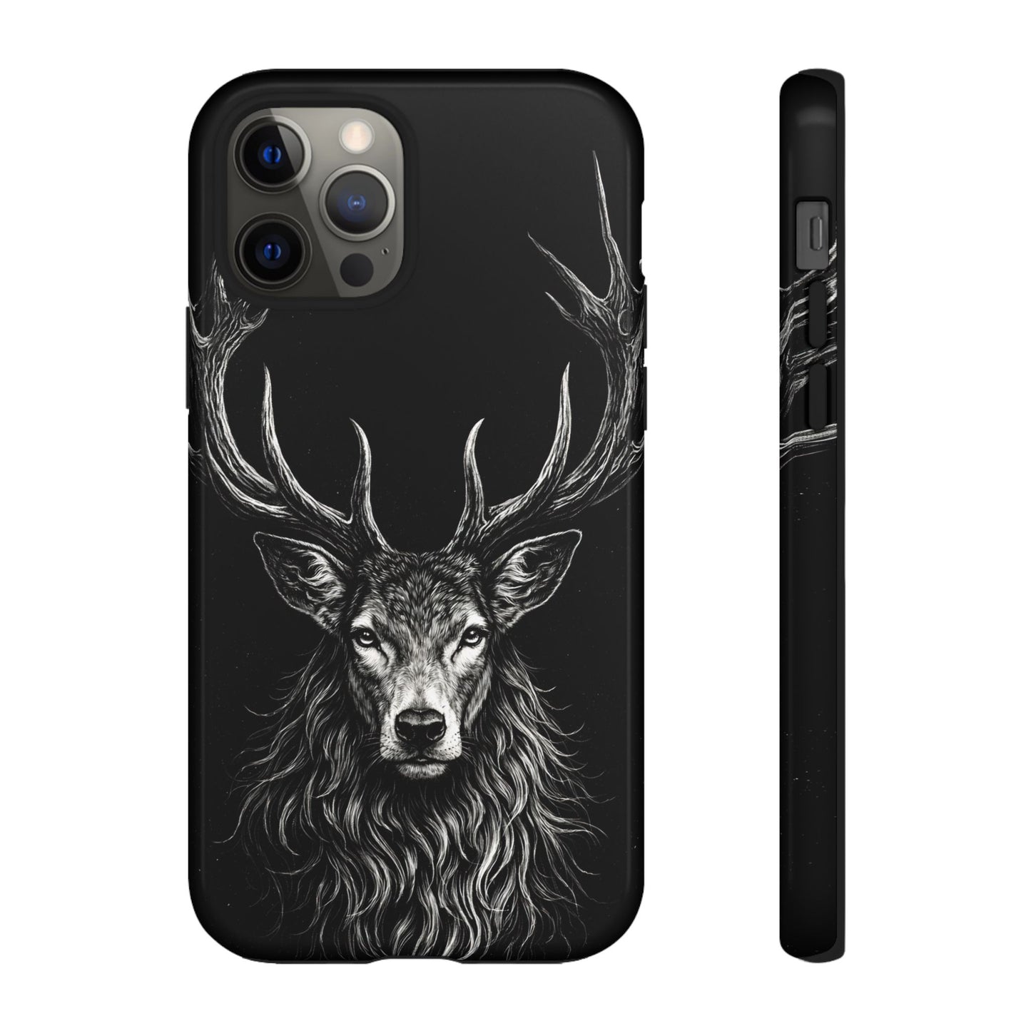 Stag Head drawing Phone Case — Chalk drawing on black of a Deer Protective Phone Cover