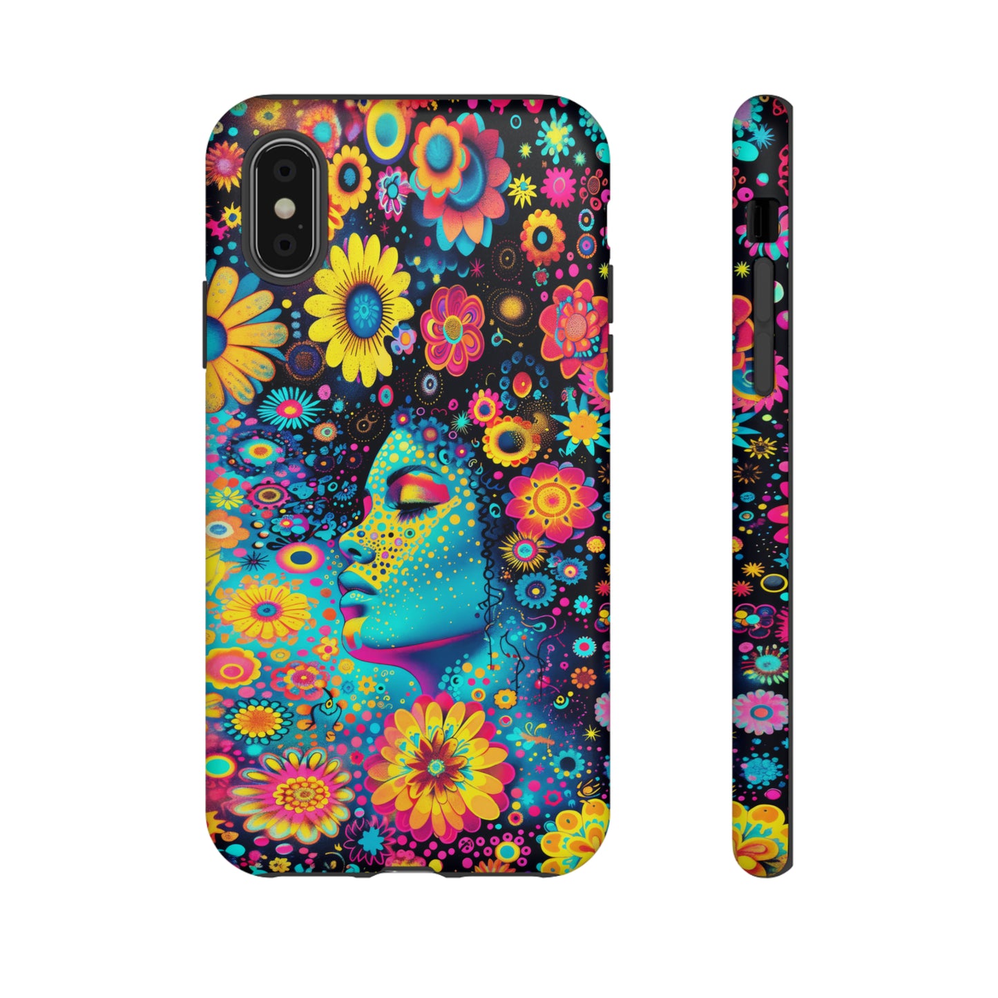 Phone Case, flower girl in aqua, Artistic design, Tough Case, Colorful whimsical flower fantasy design, iPhone 15, 14, 13, 12, 11, Samsung, Pixel