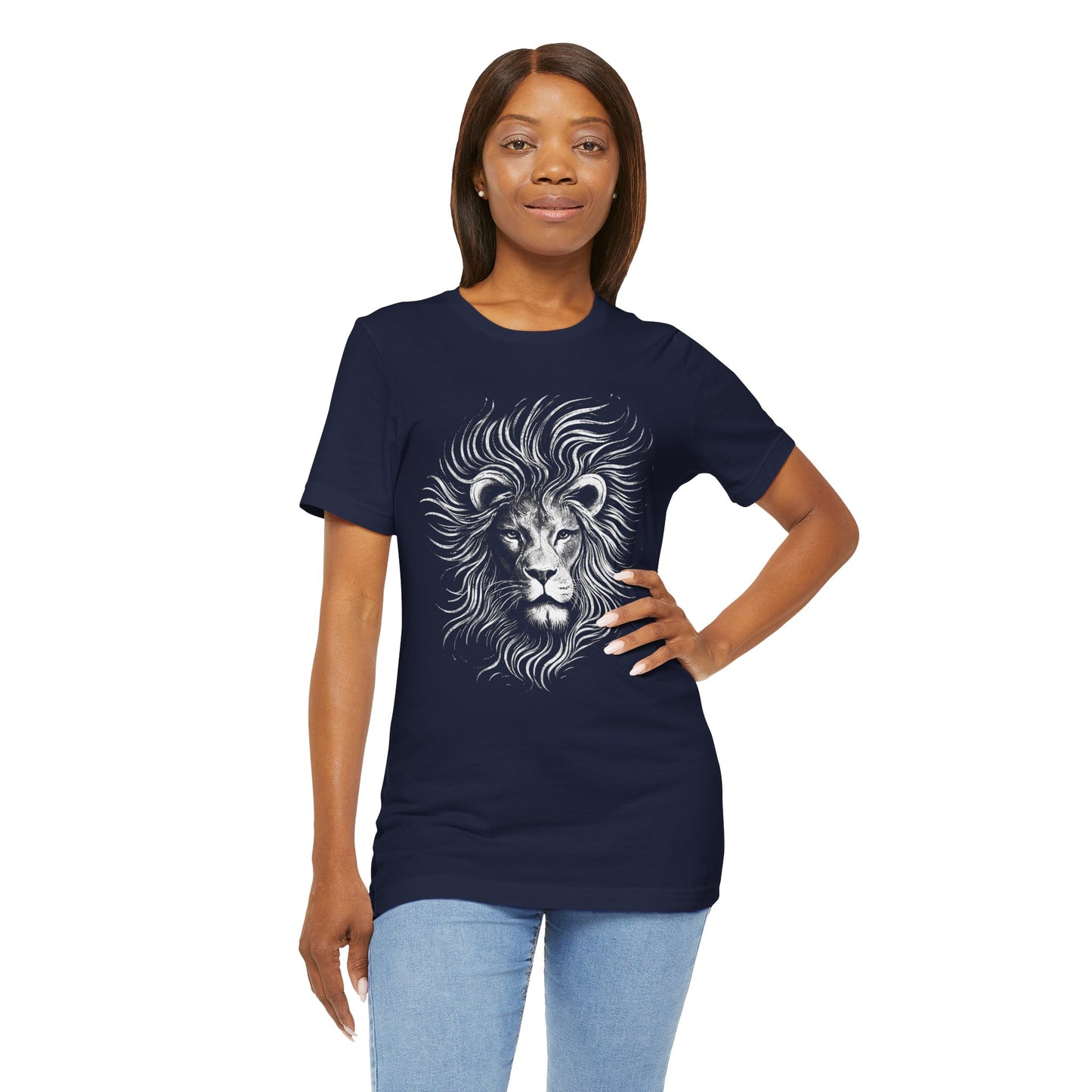 Lion Head Graphic Tee in hand drawn chalk style — Majestic Monochrome Lion Illustration T-Shirt