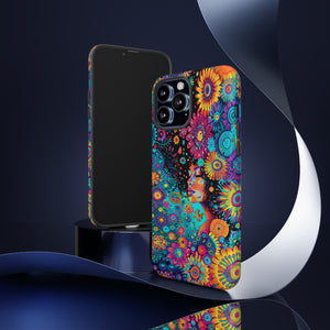Phone Case, 1970's inspired flower girl, Artistic design, Tough Case, Colorful whimsical flower fantasy design, iPhone 15, 14, 13, 12, 11, Samsung, Pixel