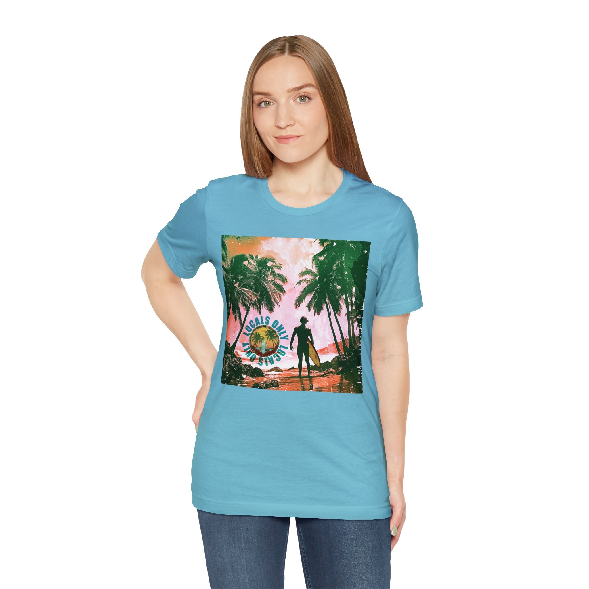 Beach scene with Locals Only stamp Unisex Jersey Short Sleeve Tee