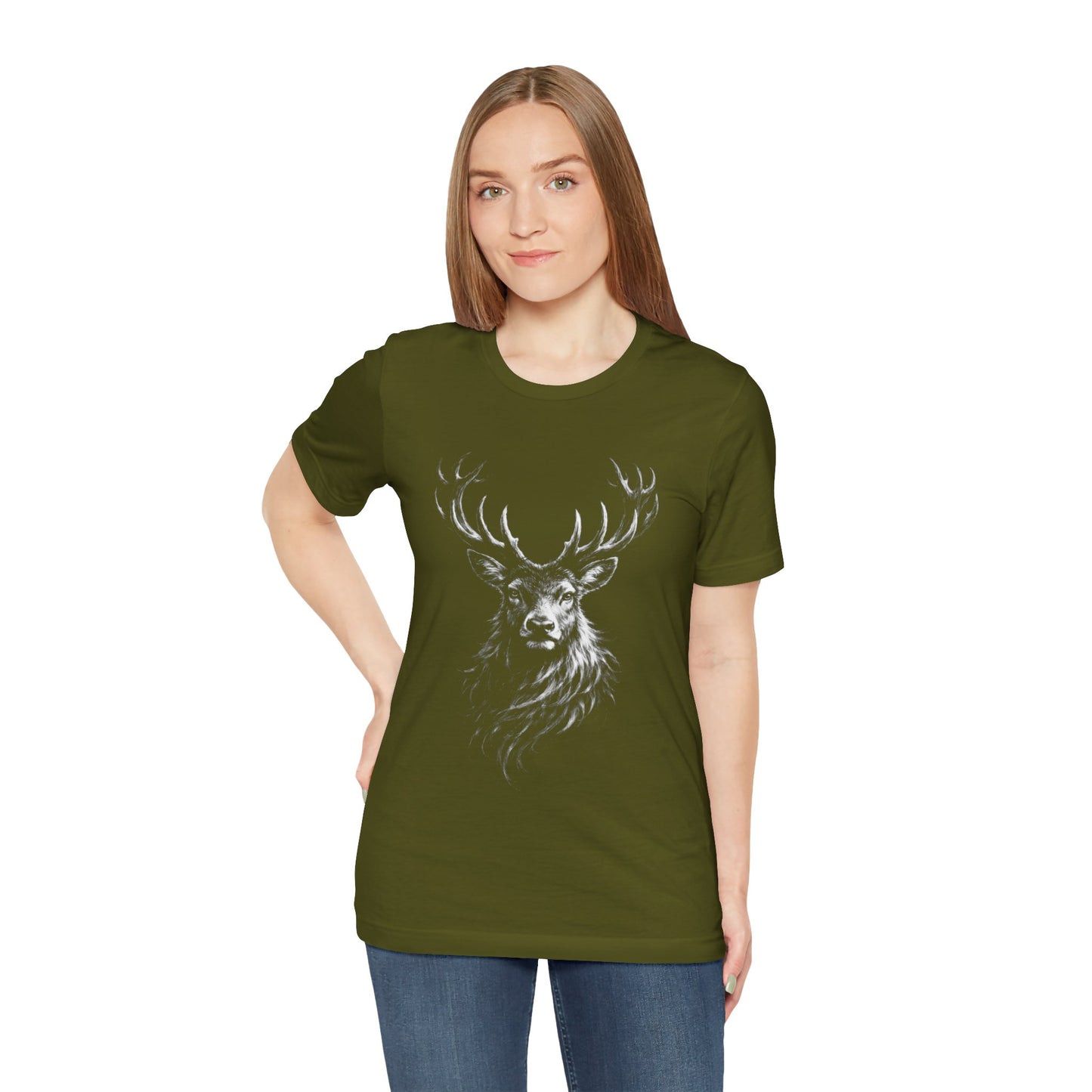 Stag Deer Charcoal Drawing Shirt – Wilderness Wildlife Art Tee, Unisex Jersey Short Sleeve Tee