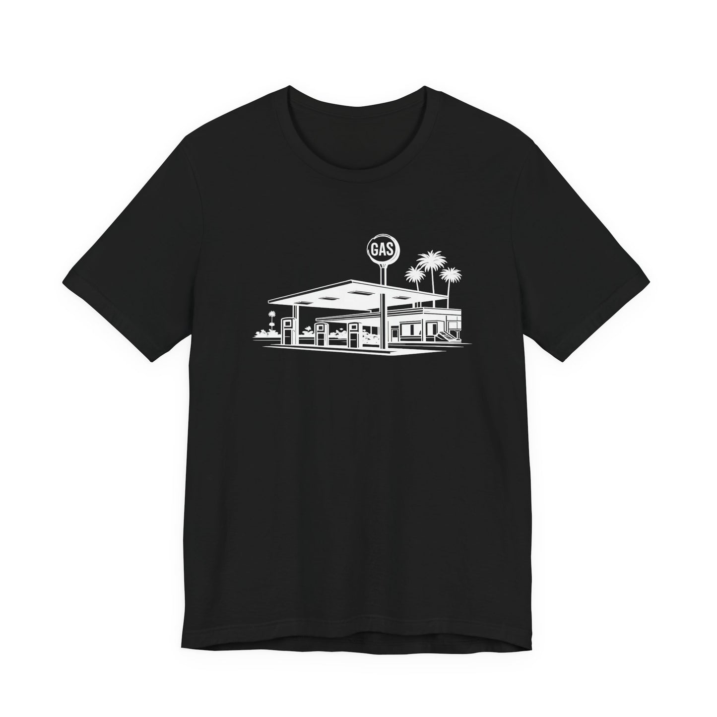 Mid Century Gas Station Graphic Tee, Icons of Mid Century series — Retro Desert Pump Illustration T-Shirt, Palm Springs Modern