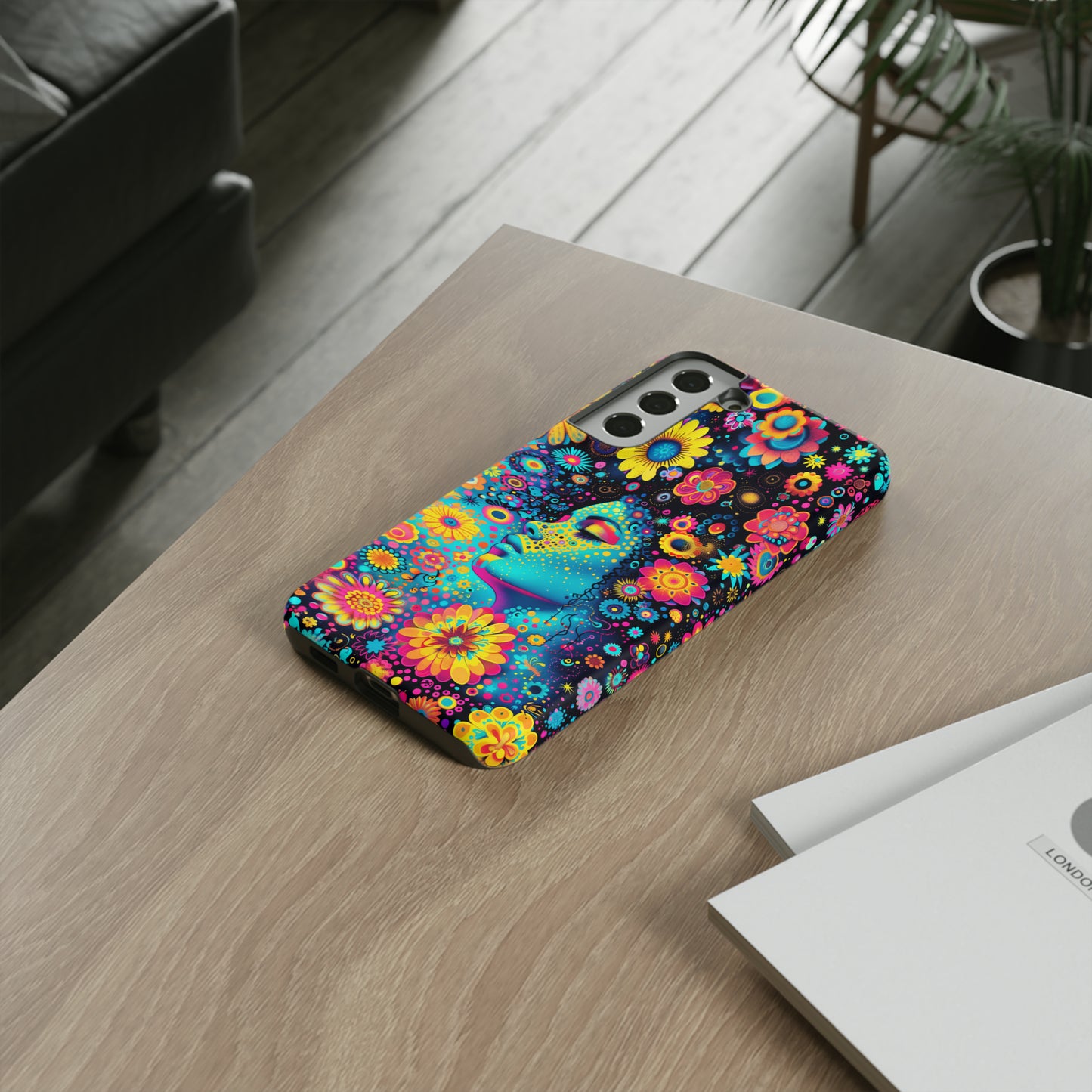 Phone Case, flower girl in aqua, Artistic design, Tough Case, Colorful whimsical flower fantasy design, iPhone 15, 14, 13, 12, 11, Samsung, Pixel
