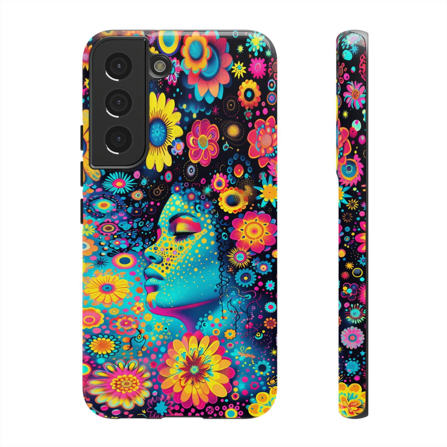 Phone Case, flower girl in aqua, Artistic design, Tough Case, Colorful whimsical flower fantasy design, iPhone 15, 14, 13, 12, 11, Samsung, Pixel