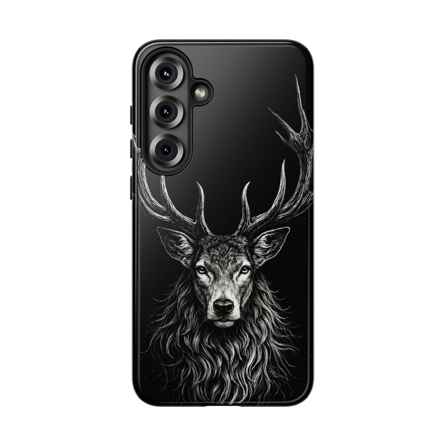 Stag Head drawing Phone Case — Chalk drawing on black of a Deer Protective Phone Cover