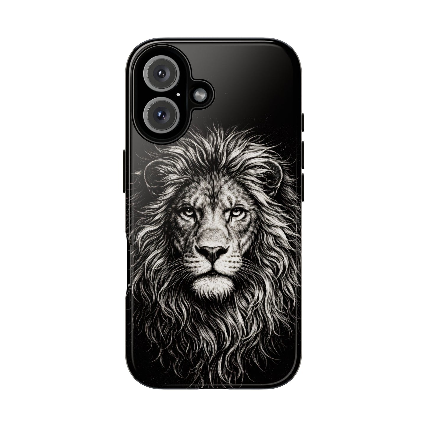 Lion Portrait Tough Phone Case — Protective Black Rugged Case with Detailed Lion Artwork