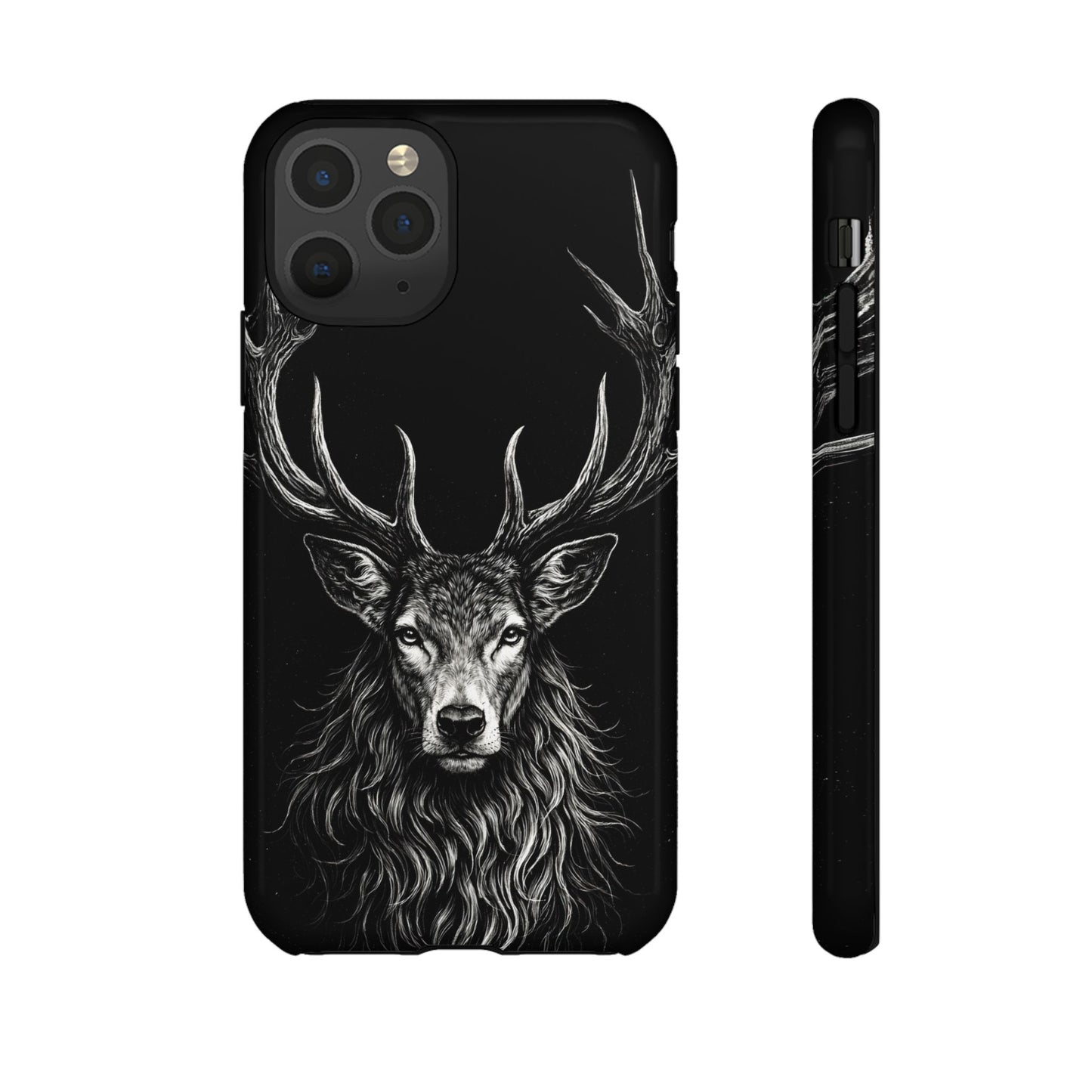 Stag Head drawing Phone Case — Chalk drawing on black of a Deer Protective Phone Cover