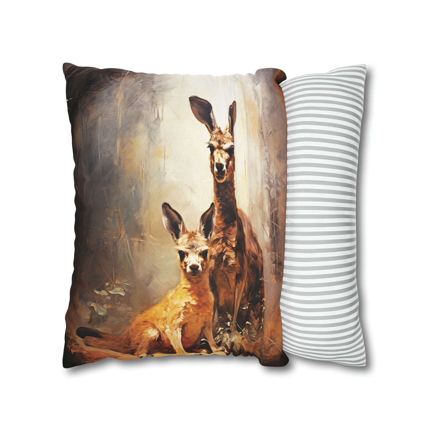Square Pillow Case 18" x 18", CASE ONLY, no pillow form, original Art ,Colorful, A Mother Kangaroo with Her Joey in the Forest