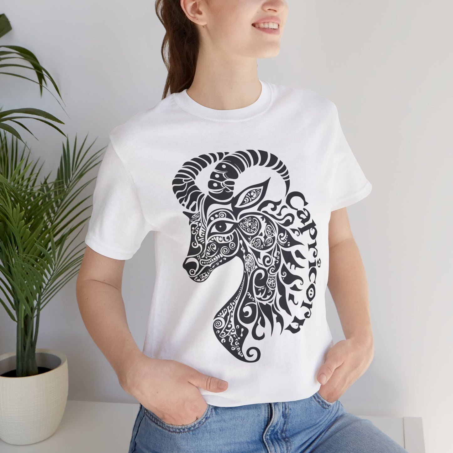 Capricorn with black graphic Unisex Jersey Short Sleeve Tee