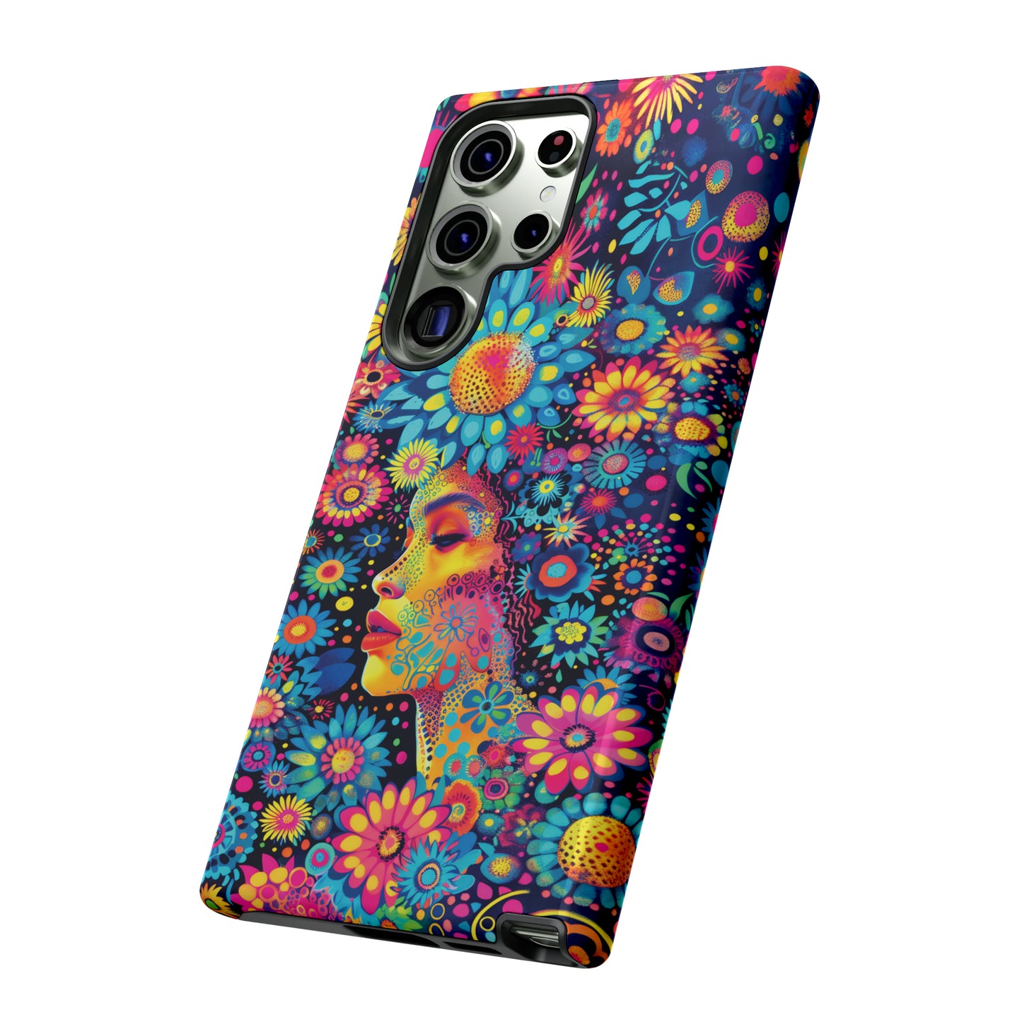 Phone Case, whimsical flower girl, Artistic design, Tough Case, Colorful flower fantasy design, iPhone 15, 14, 13, 12, 11, Samsung, Pixel