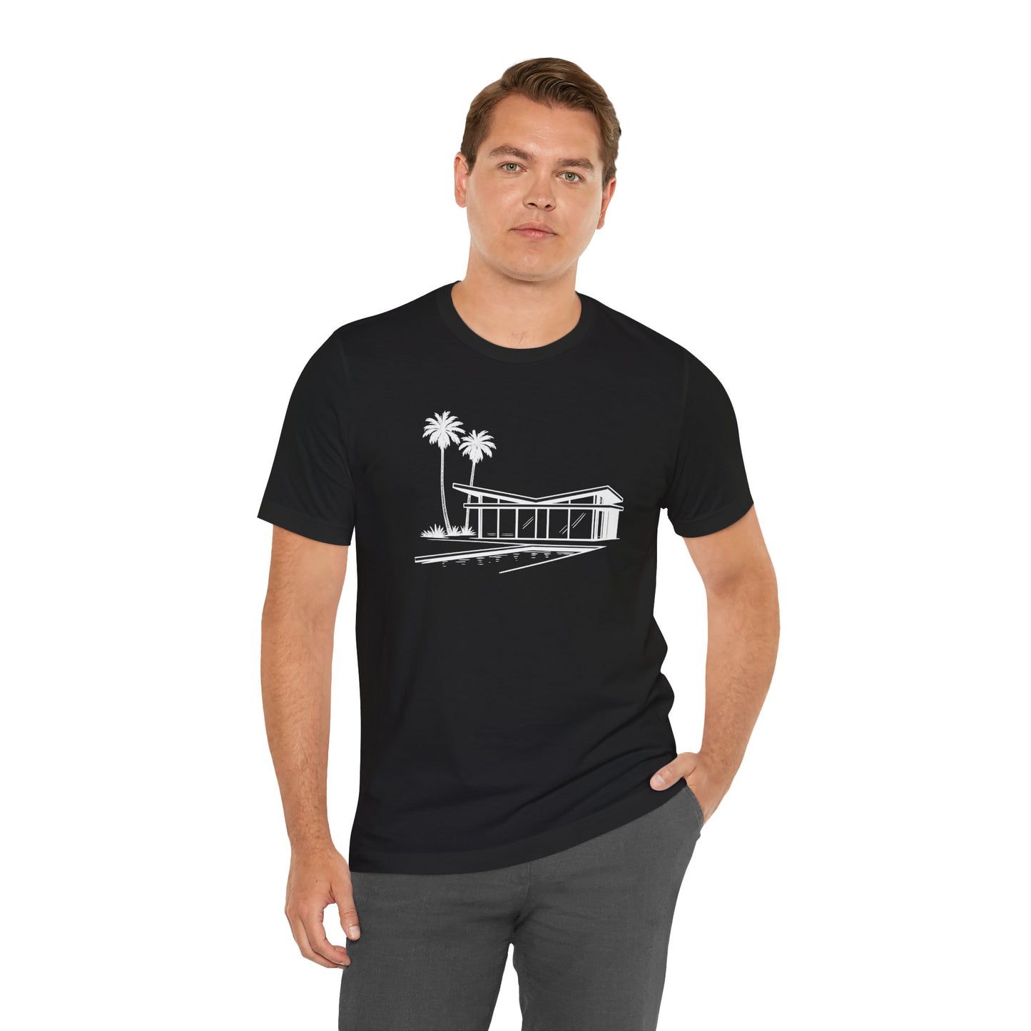 Mid-Century Modern House Tee Mid Century Icons series— Palm Tree Architectural Graphic Shirt, Mid Century modern, Palm Springs