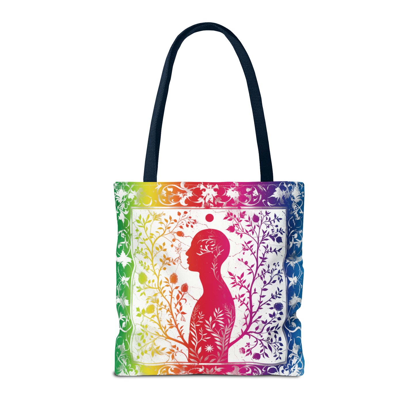 Rainbow silhouette with navy blue strap Tote Bag (AOP)