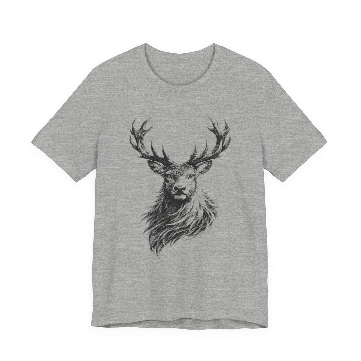 Stag Deer Charcoal Sketch T-Shirt – Black & White Wildlife Art unisex Tee
