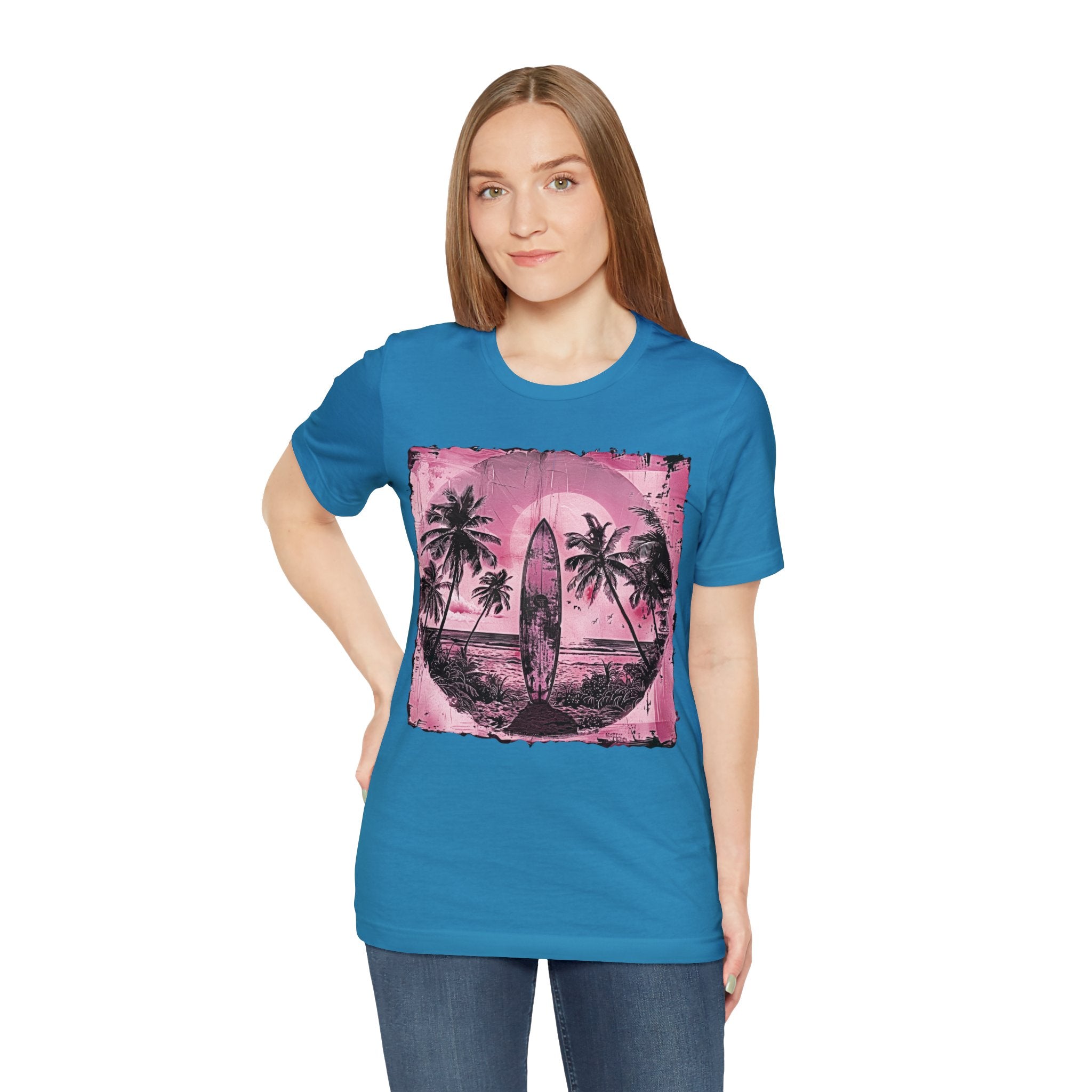 Pink vintage surfboard Unisex Jersey Short Sleeve Tee