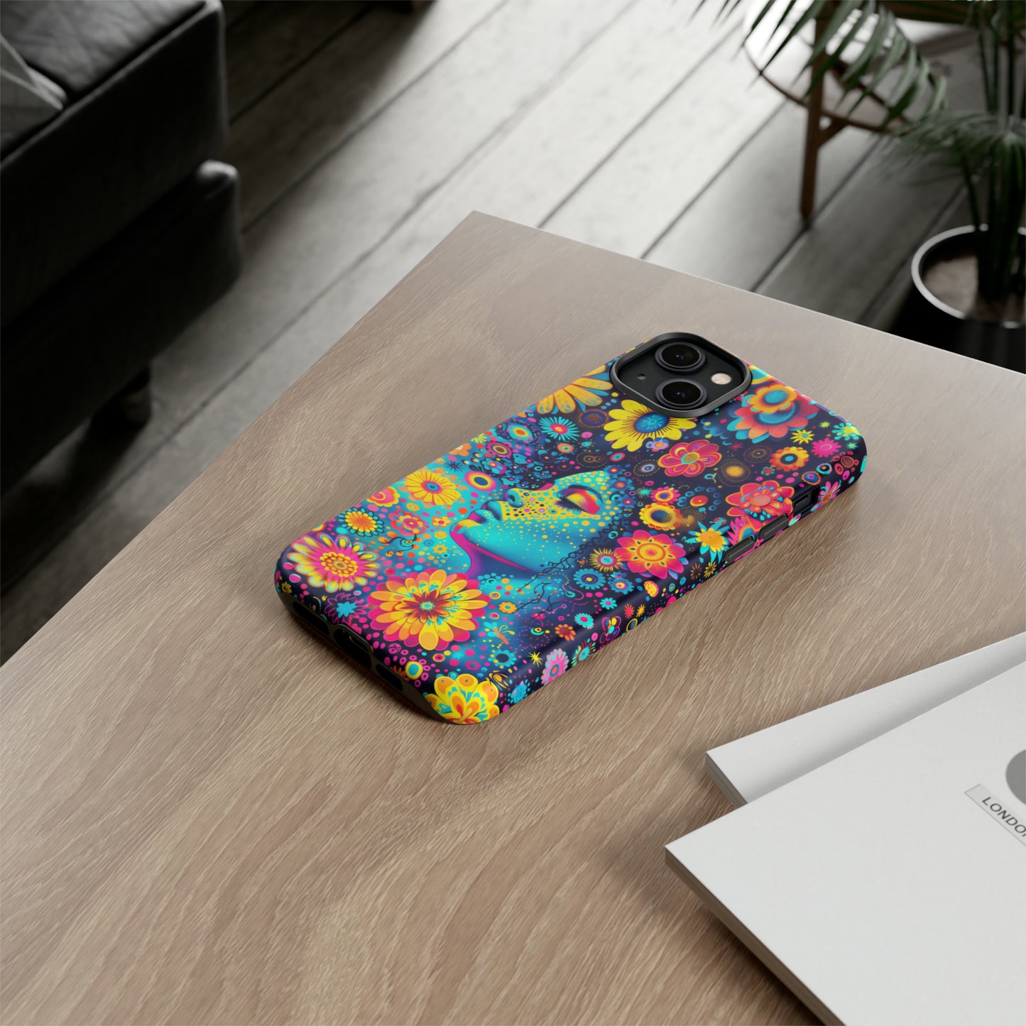 Phone Case, flower girl in aqua, Artistic design, Tough Case, Colorful whimsical flower fantasy design, iPhone 15, 14, 13, 12, 11, Samsung, Pixel