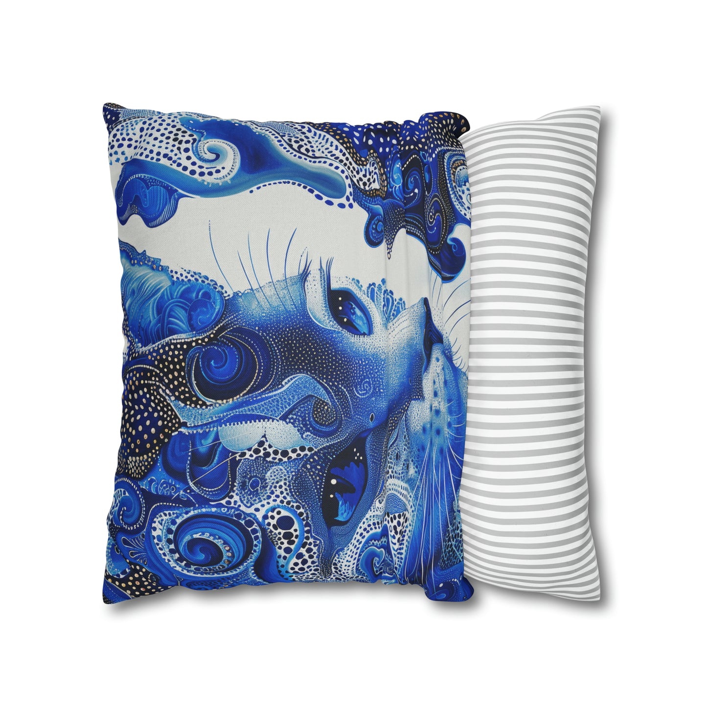 Modern Blue cat pillow, beautiful animal accent pillow, Home decor for cat lover, unique whimsical cat theme, Blue abstract style, case only
