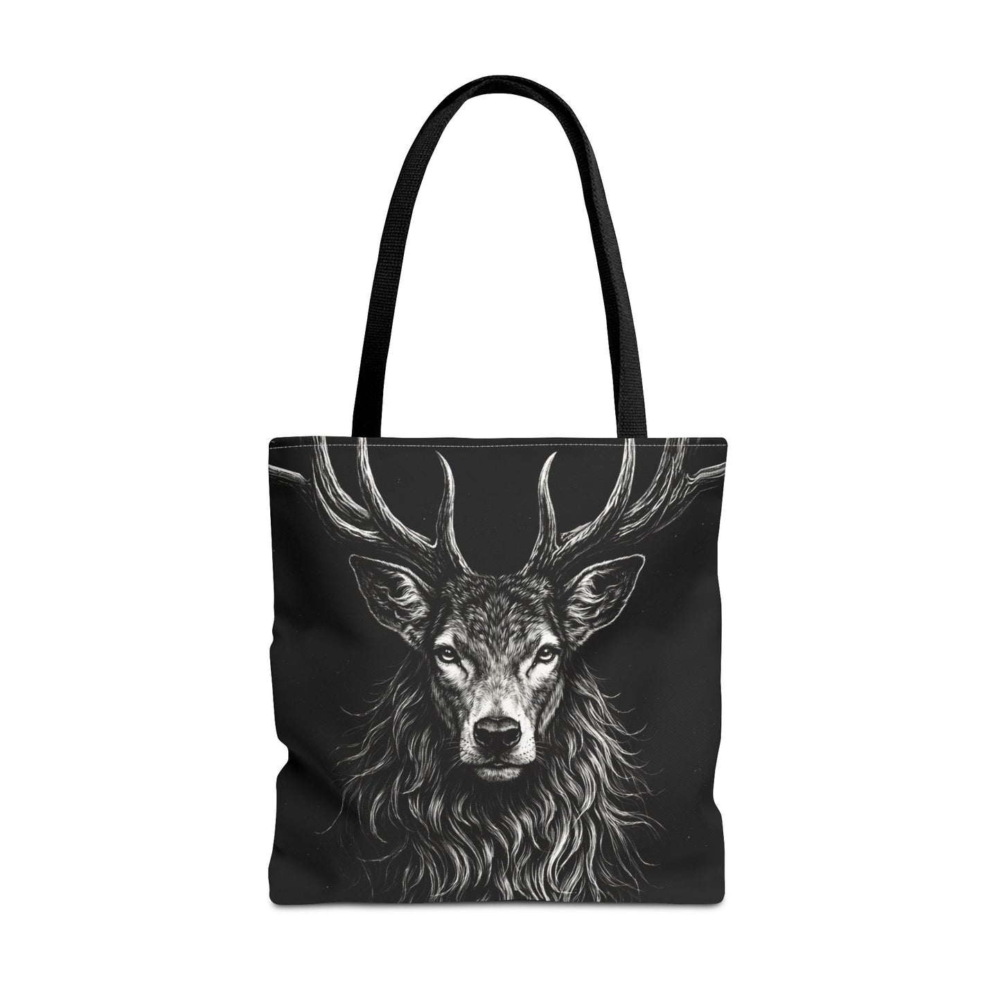 Stag Portrait Drawing Tote Bag - Dark Deer Illustration Canvas Tote