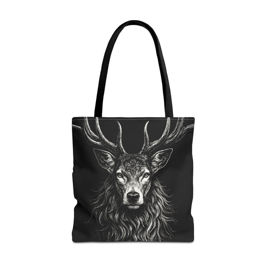 Stag Portrait Drawing Tote Bag - Dark Deer Illustration Canvas Tote