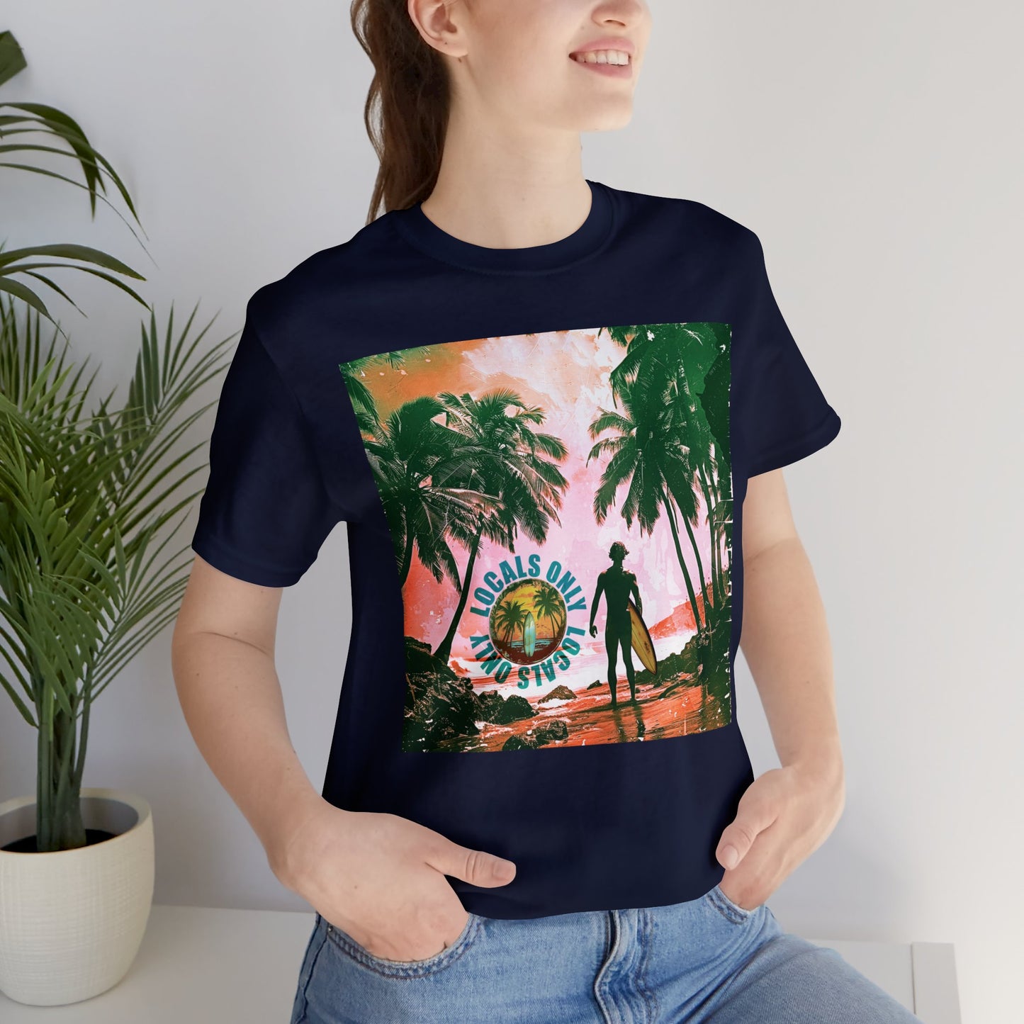 Beach scene with Locals Only stamp Unisex Jersey Short Sleeve Tee