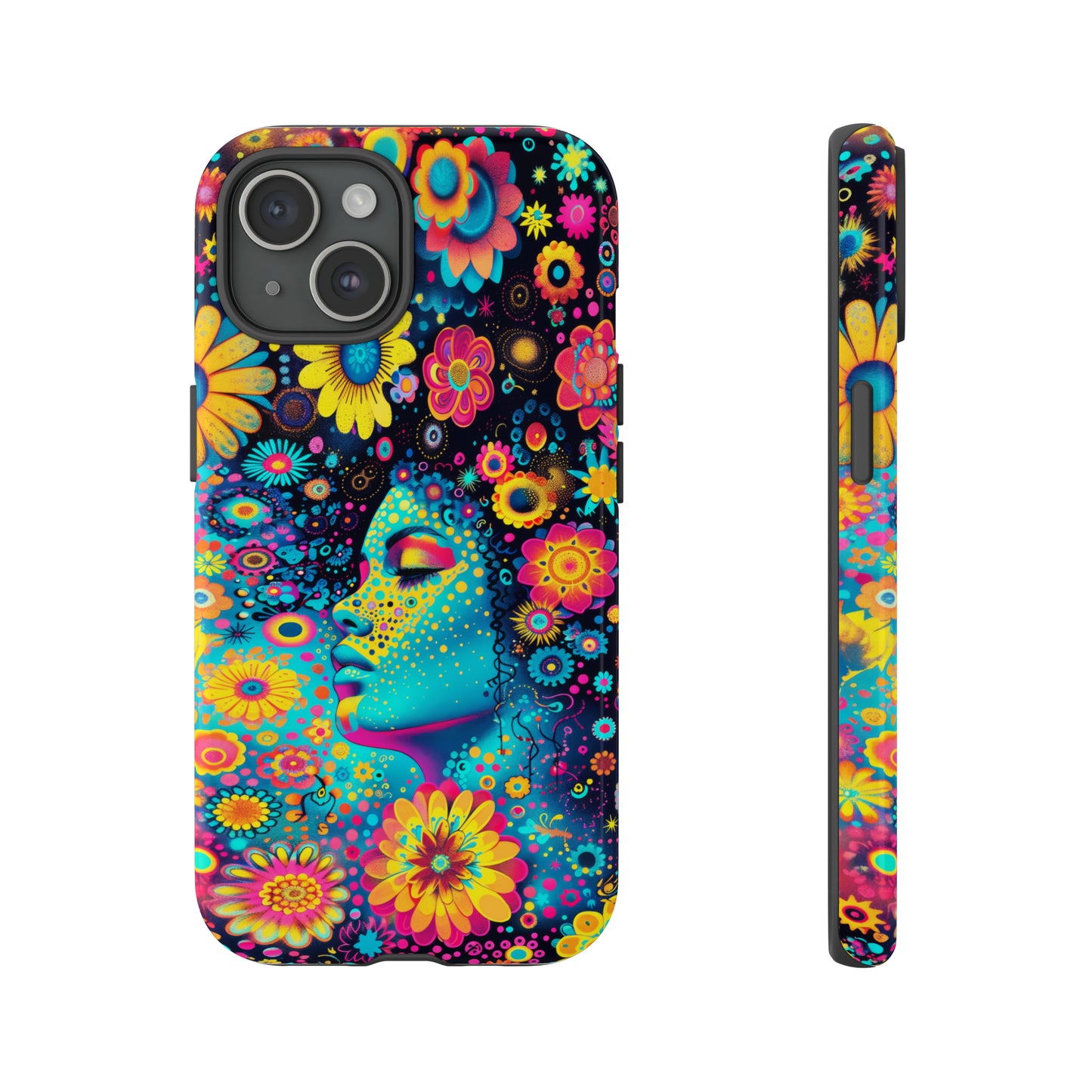 Phone Case, flower girl in aqua, Artistic design, Tough Case, Colorful whimsical flower fantasy design, iPhone 15, 14, 13, 12, 11, Samsung, Pixel