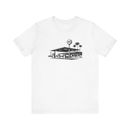 Mid Century Gas Station Graphic Tee, Icons of Mid Century series — Retro Desert Pump Illustration T-Shirt, Palm Springs Modern